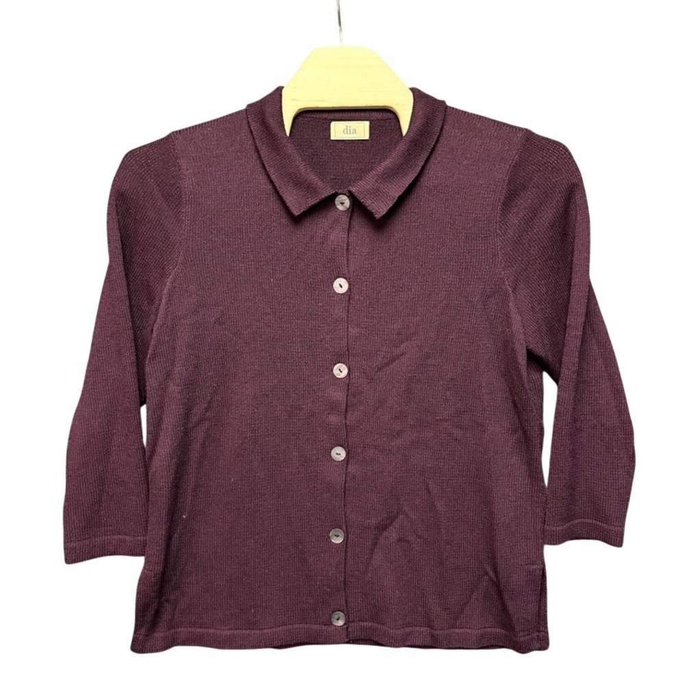 Dia Ltd Wool Rayon Knit Button Up Cardigan Sweater Plum Purple Made in USA 2000